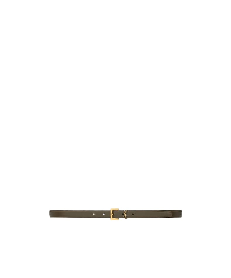 Saint Laurent Le Cassandre Narrow Smooth Leather Belt In Blue