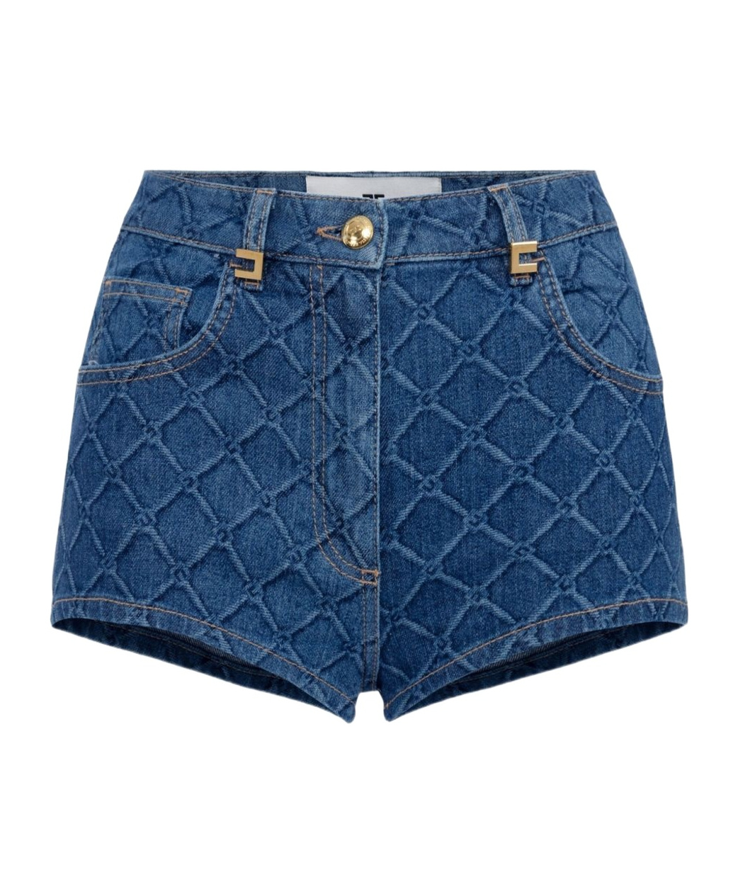 Elisabetta Franchi All-over Printed Denim Shorts In Blue