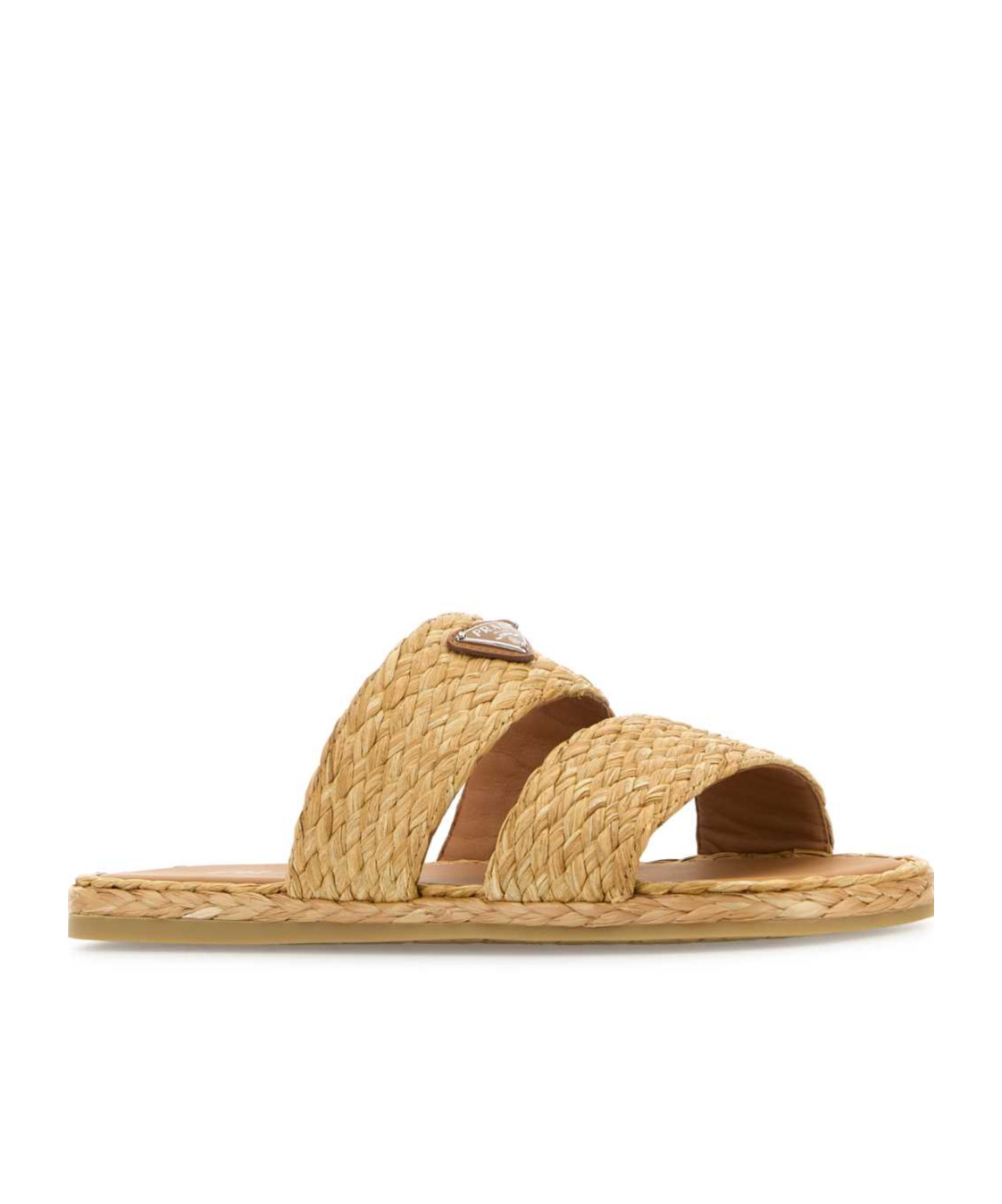 Prada Woven Double Strap Flat Sandals In Neutral