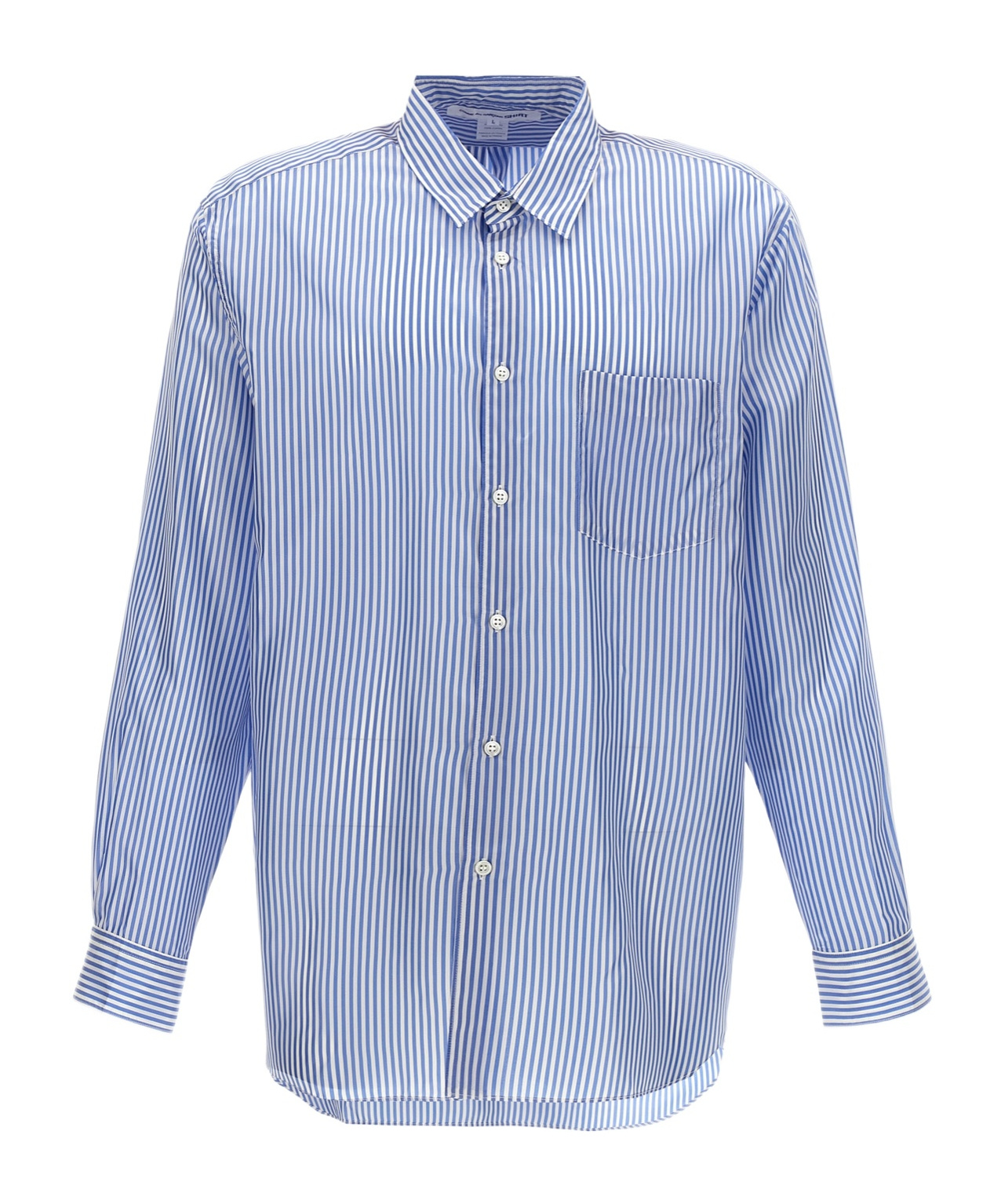 Comme Des Garçons Striped Shirt With Button-down Collar And Chest Pocket In Blue