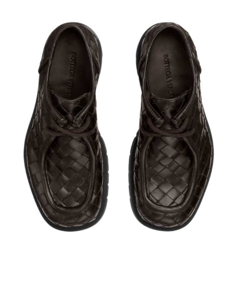 Bottega Veneta Haddock Lace Up Deep Calf Weave In Black