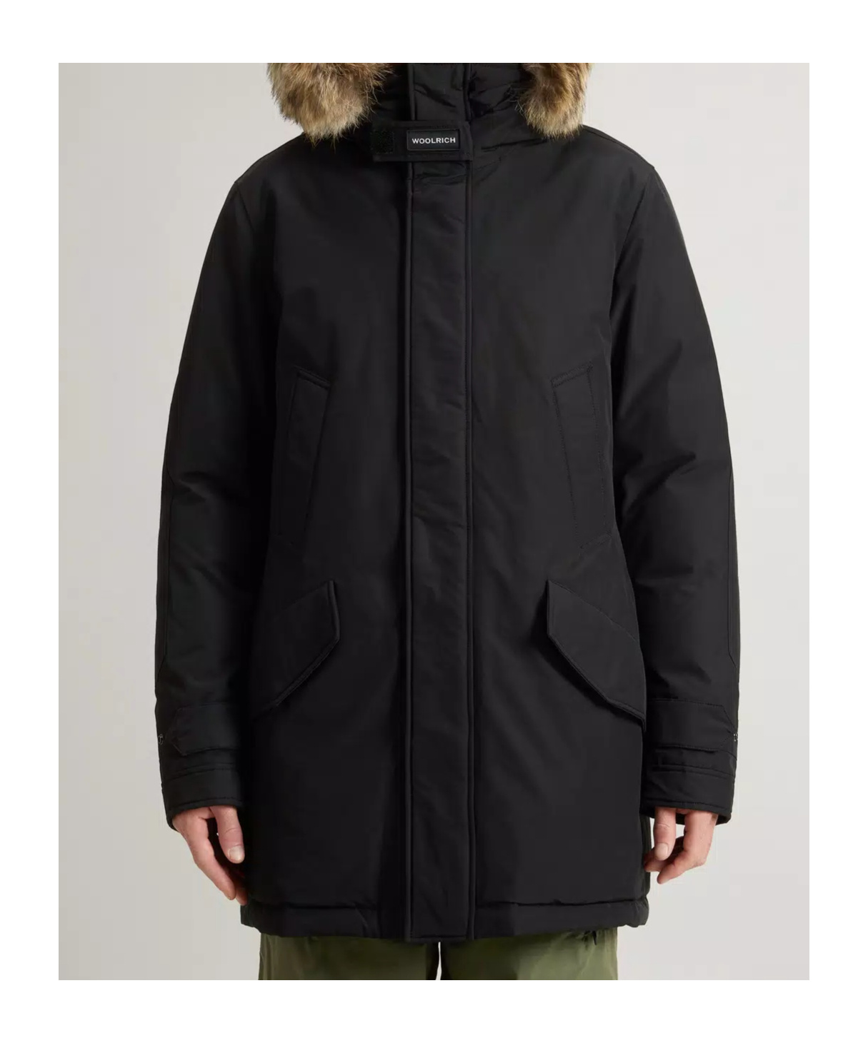 Woolrich Polar Parka In Ramar Cloth With High Collar And Fur Trim In Black