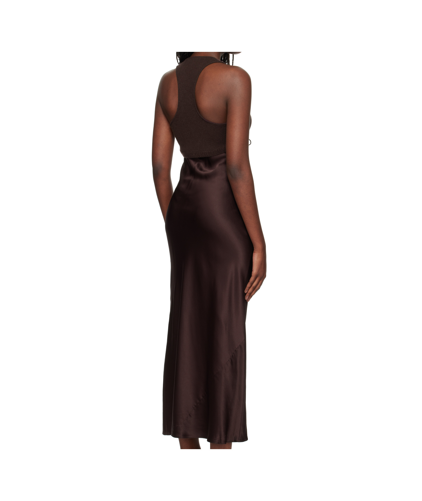 Christopher Esber Womens Mahogany Monument Contrast-knitted-panels Silk Midi Dress In Brown