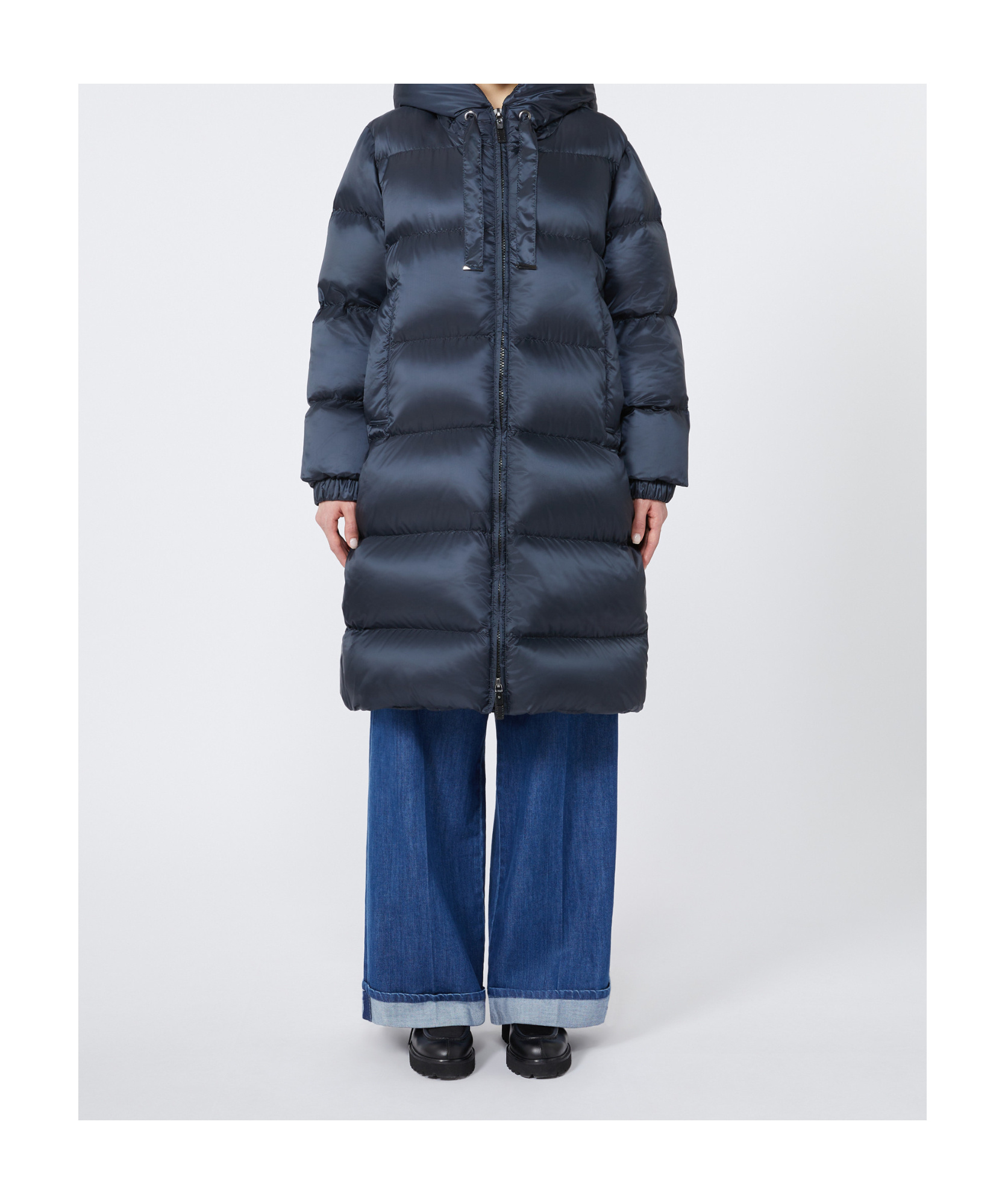 Max Mara Long-sleeved Down Jacket In Blue