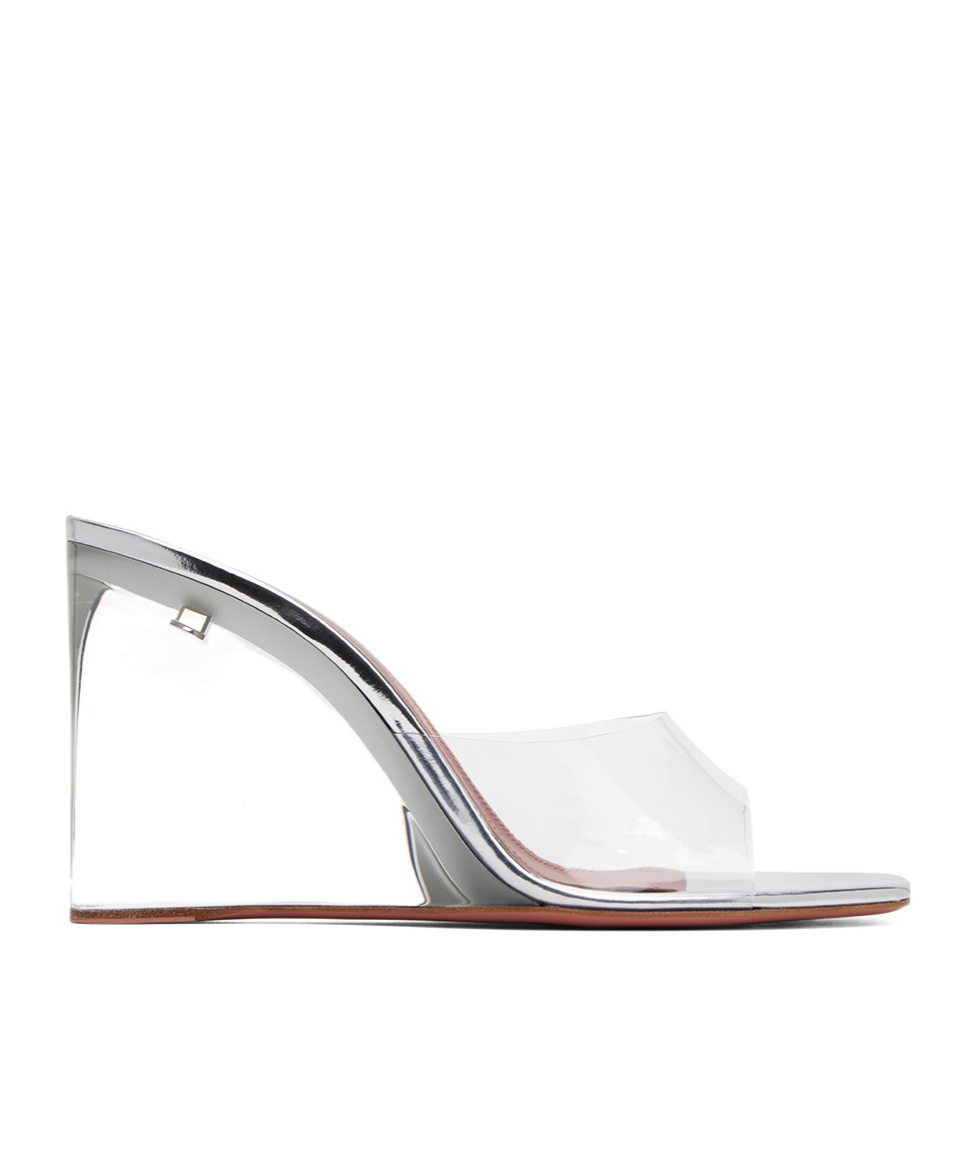 Amina Muaddi Transparent Lupita Glass Wedge Heeled Sandals In White