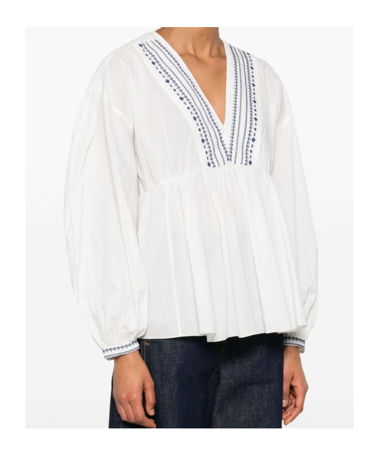 Apc A.p.c. V-neck Blouse With Buttoned-cuff Sleeves In White