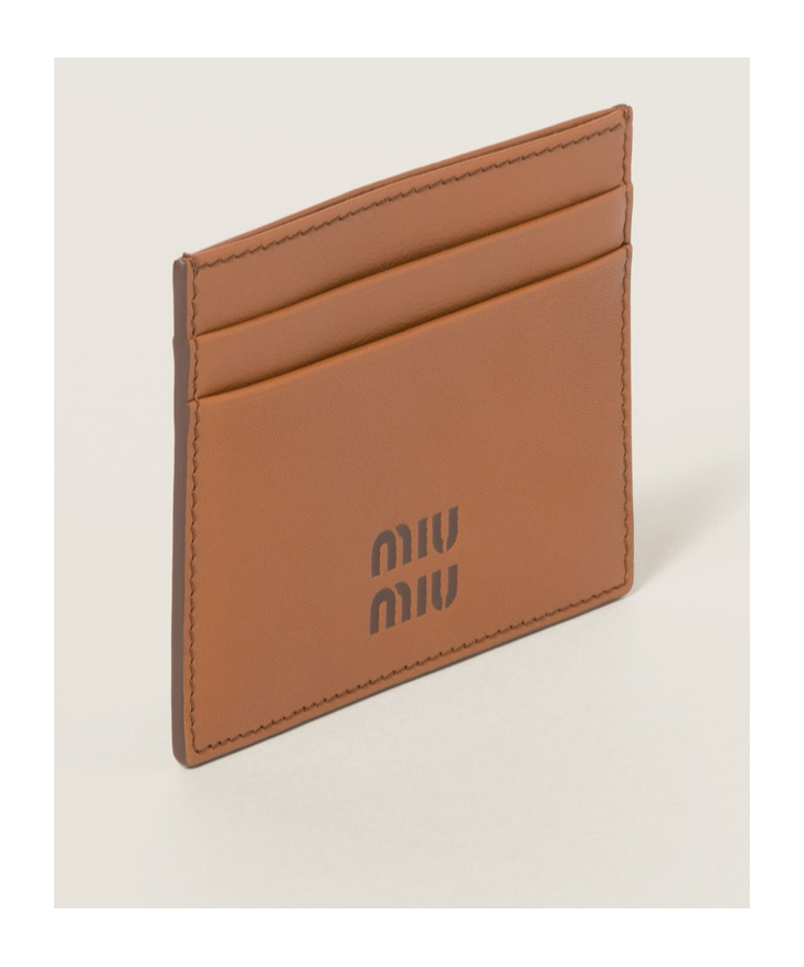 Shop Miu Miu Logo Card Holder In Brown