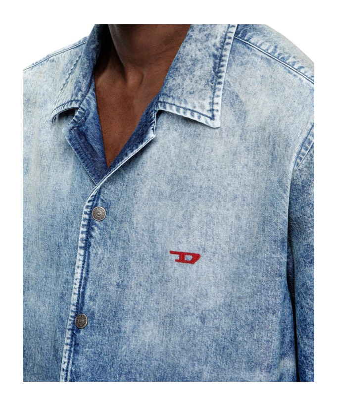 DIESEL DIESEL D-NABIL-FSG DISTRESSED DENIM BOWLING SHIRT