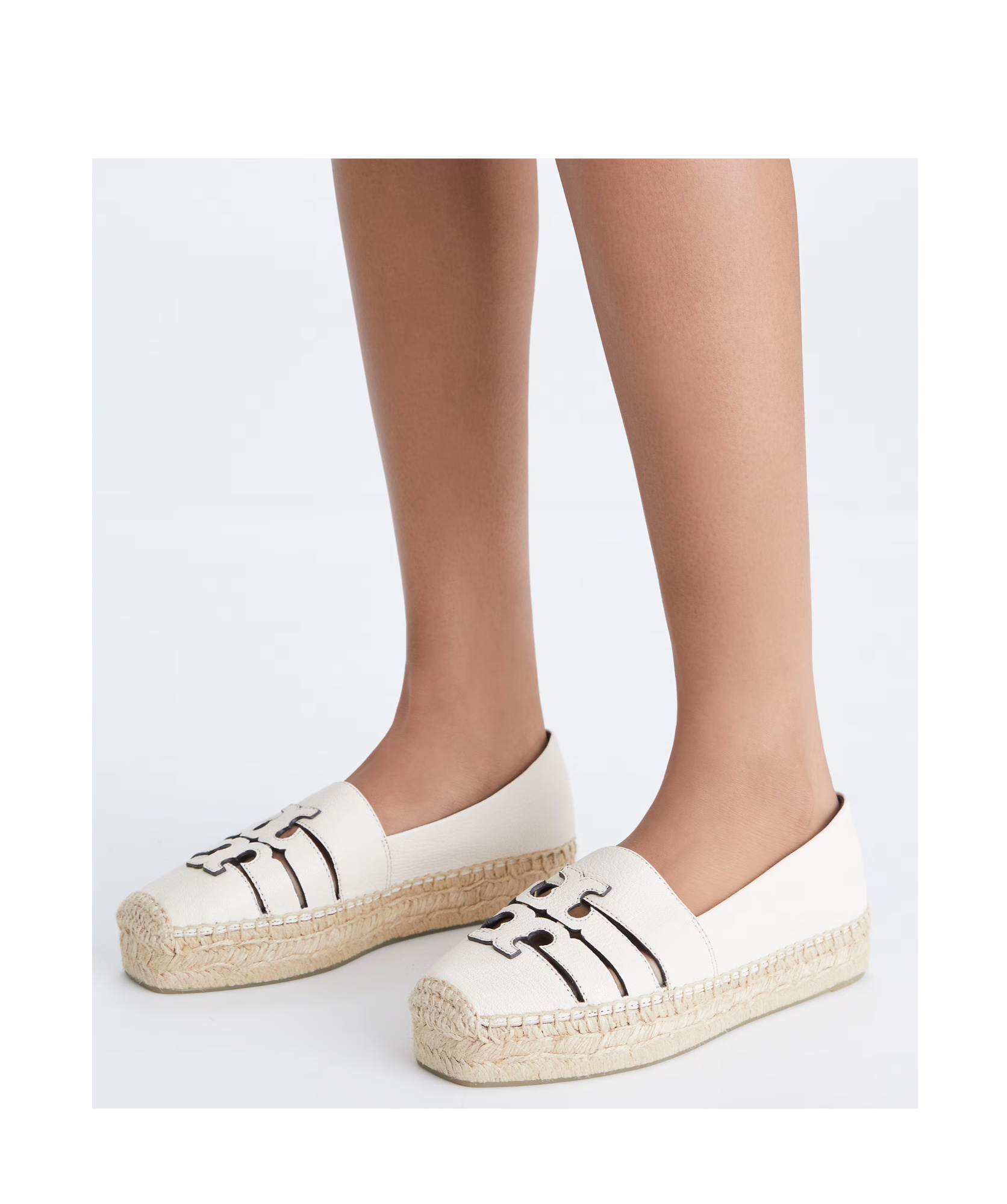 Tory Burch Ines Double T Leather Espadrilles In Nude