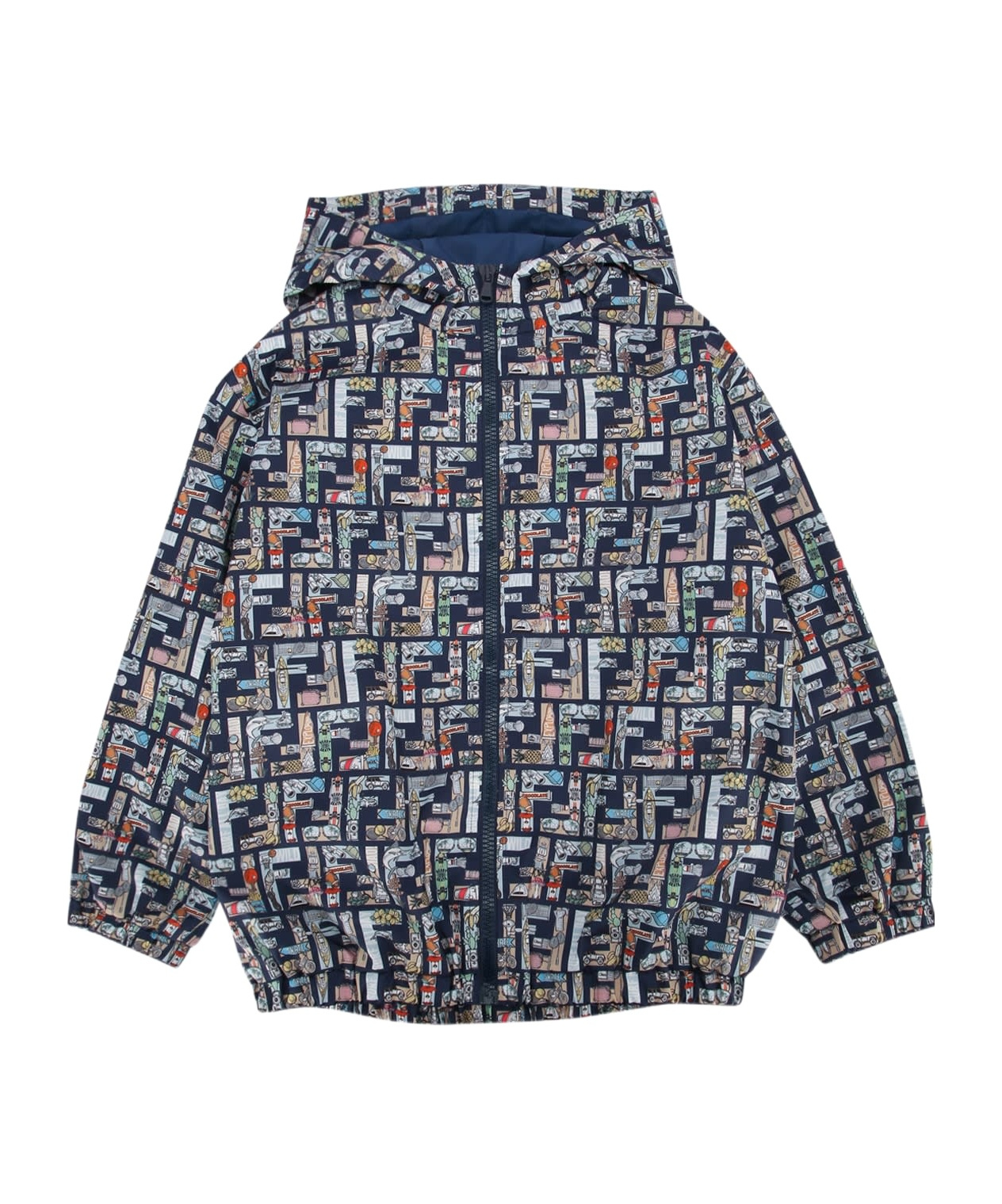 Fendi Patterned Hooded Jacket In Blue