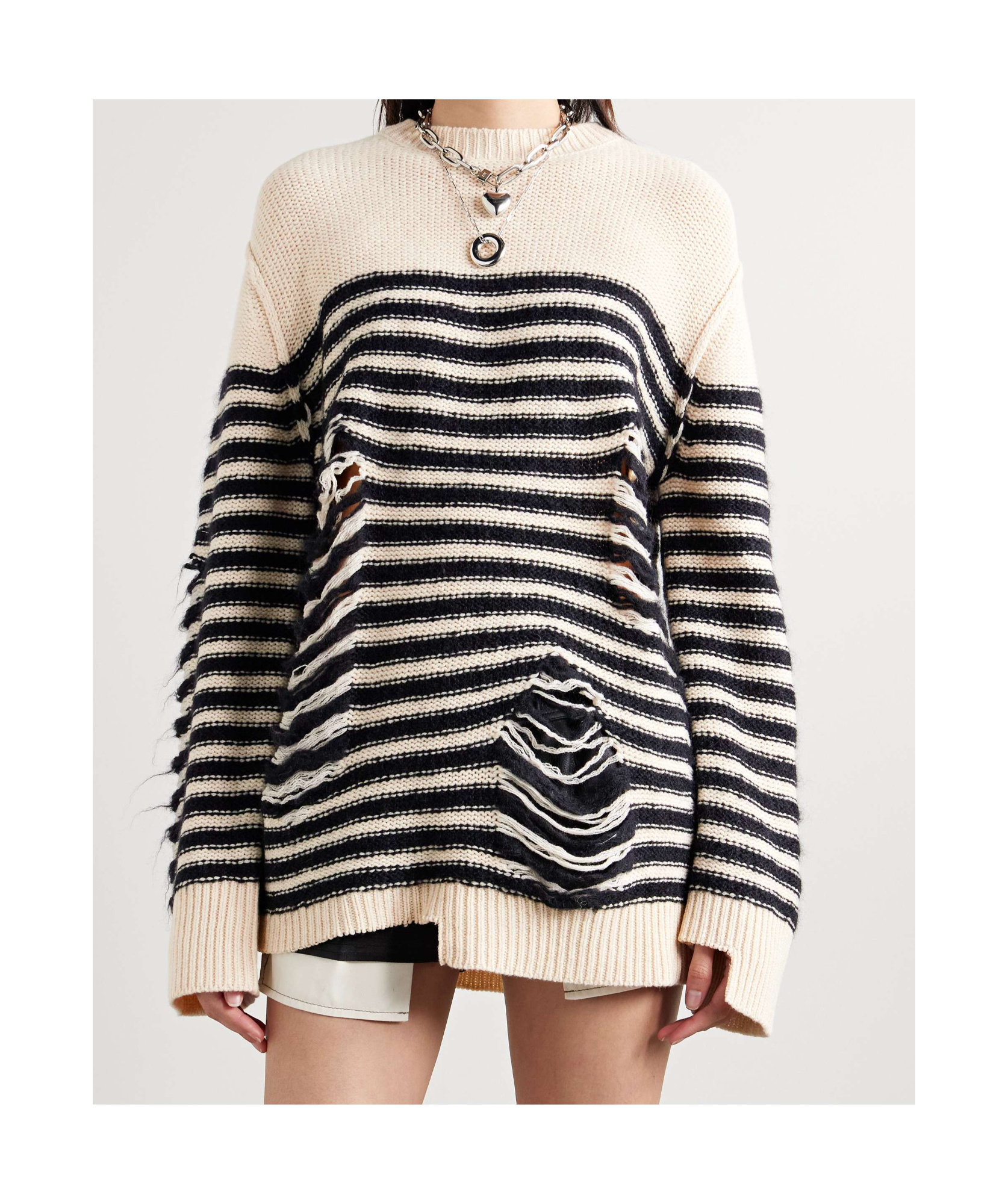 Acne Studios Distressed Striped Wool-blend Sweater In Nude