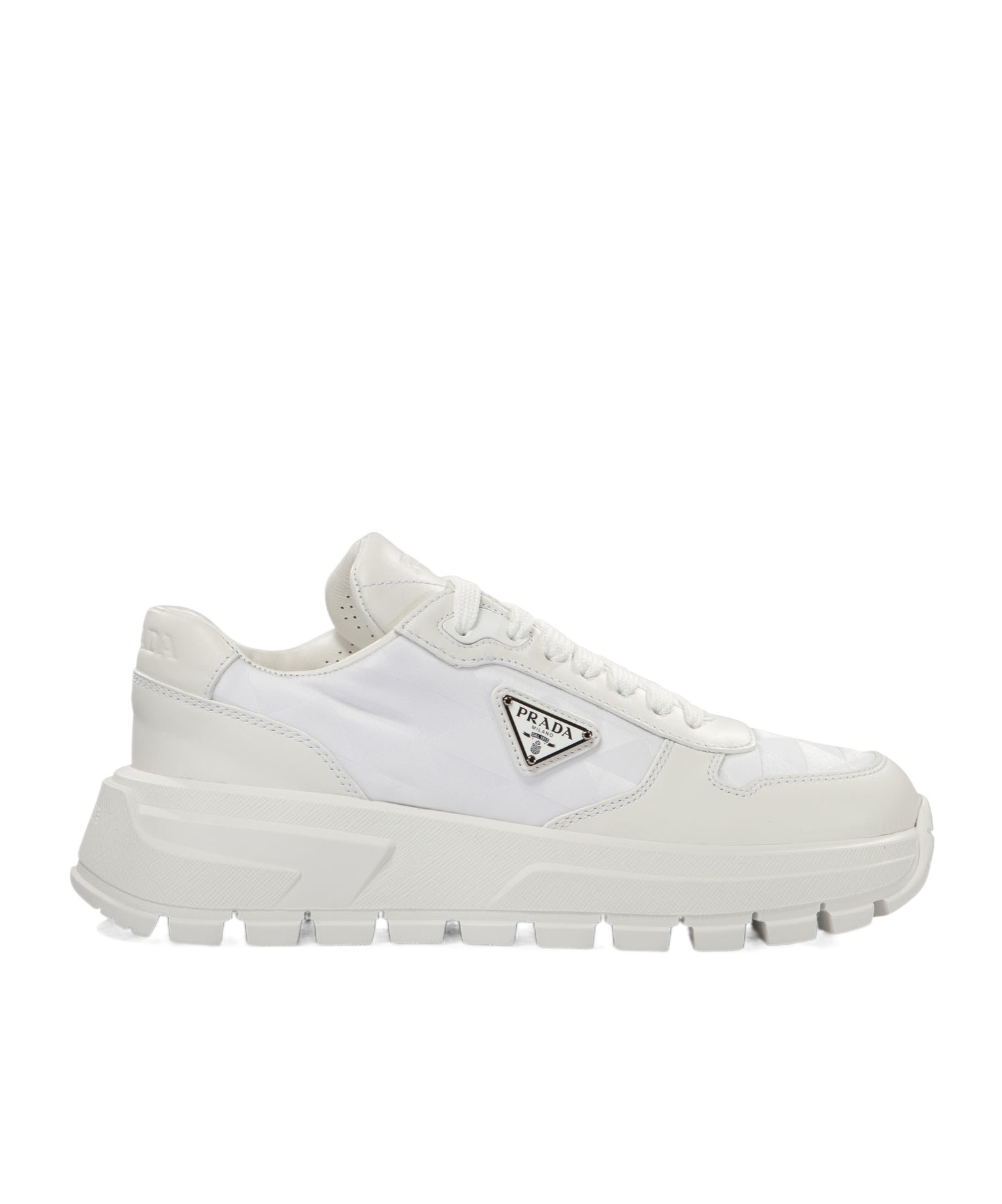 Prada Triangle-logo Lace-up Sneakers In White