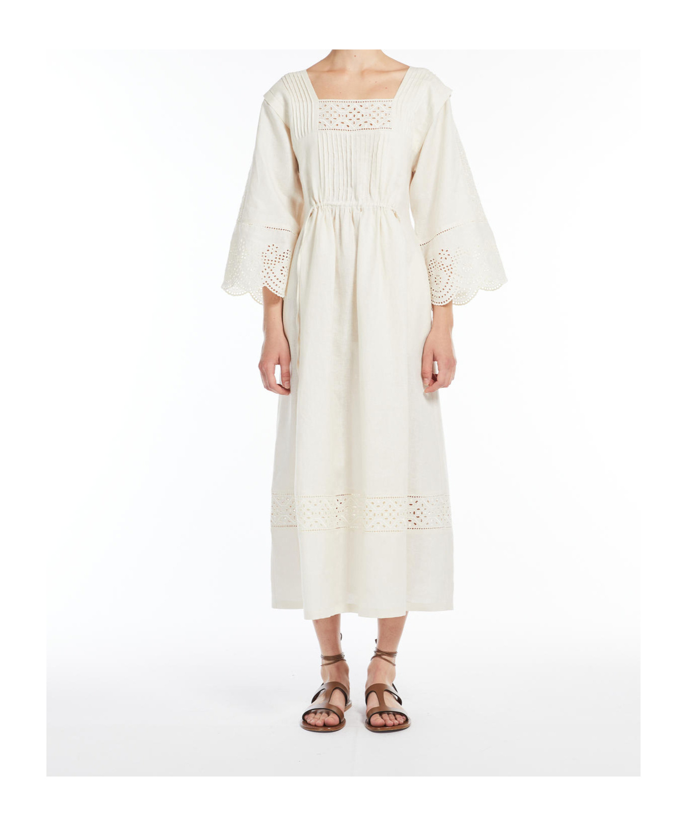Weekend Max Mara Luglio Linen Midi Dress In White
