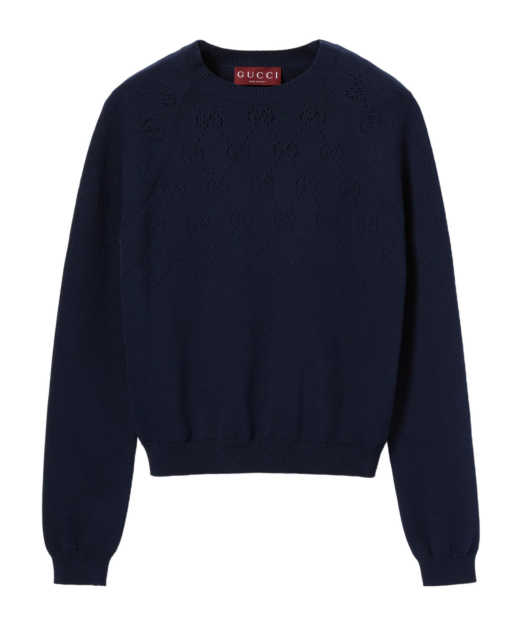 Gucci Cotton Crewneck Top With Gg Argyle In Navy Blue