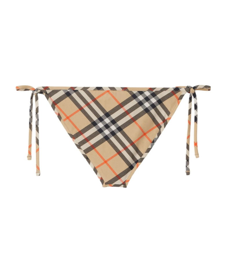 Burberry Check Side-tie Bikini Briefs In Brown