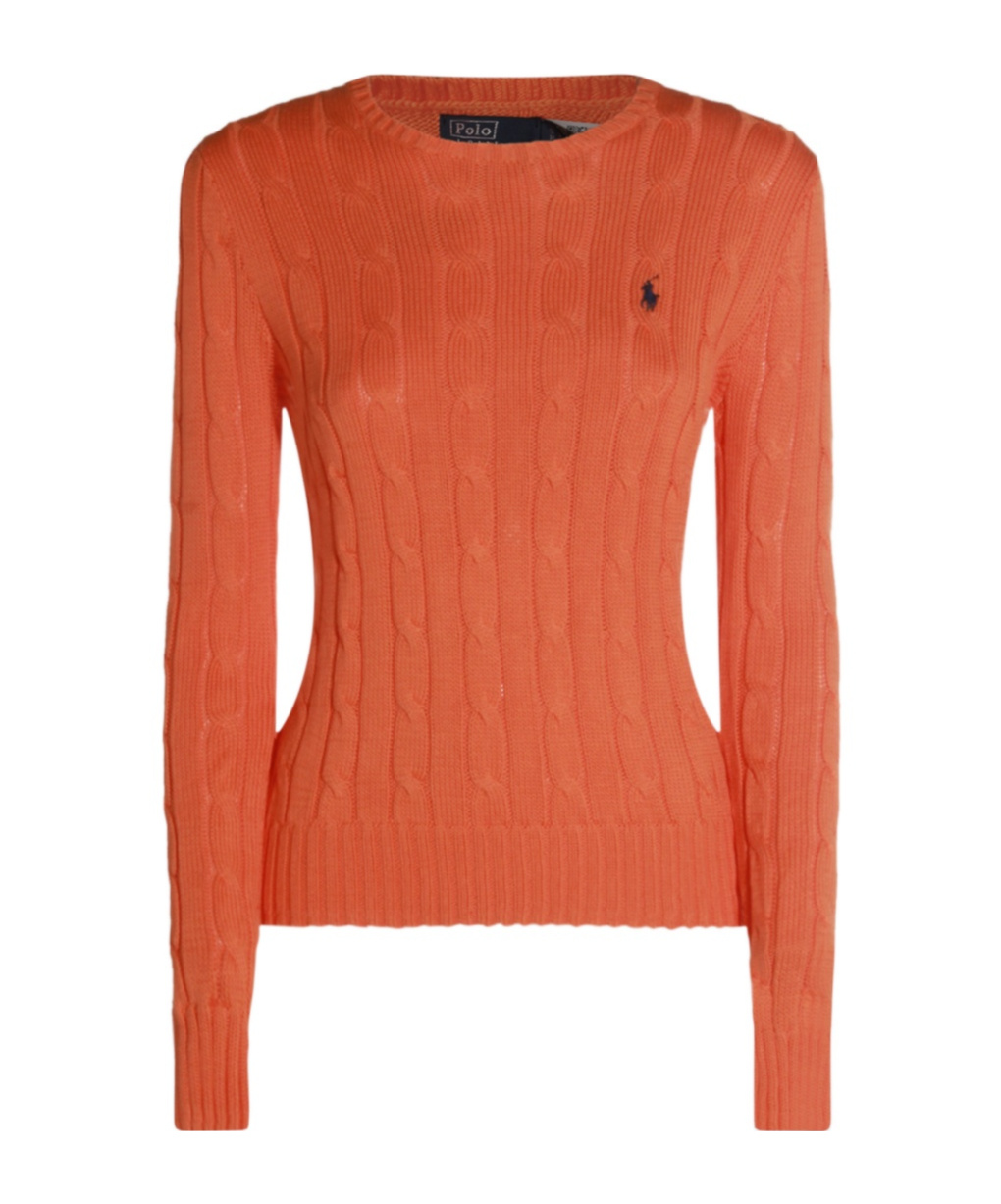 Polo Ralph Lauren Cable Knit Pullover With Ribbed Finish In Orange