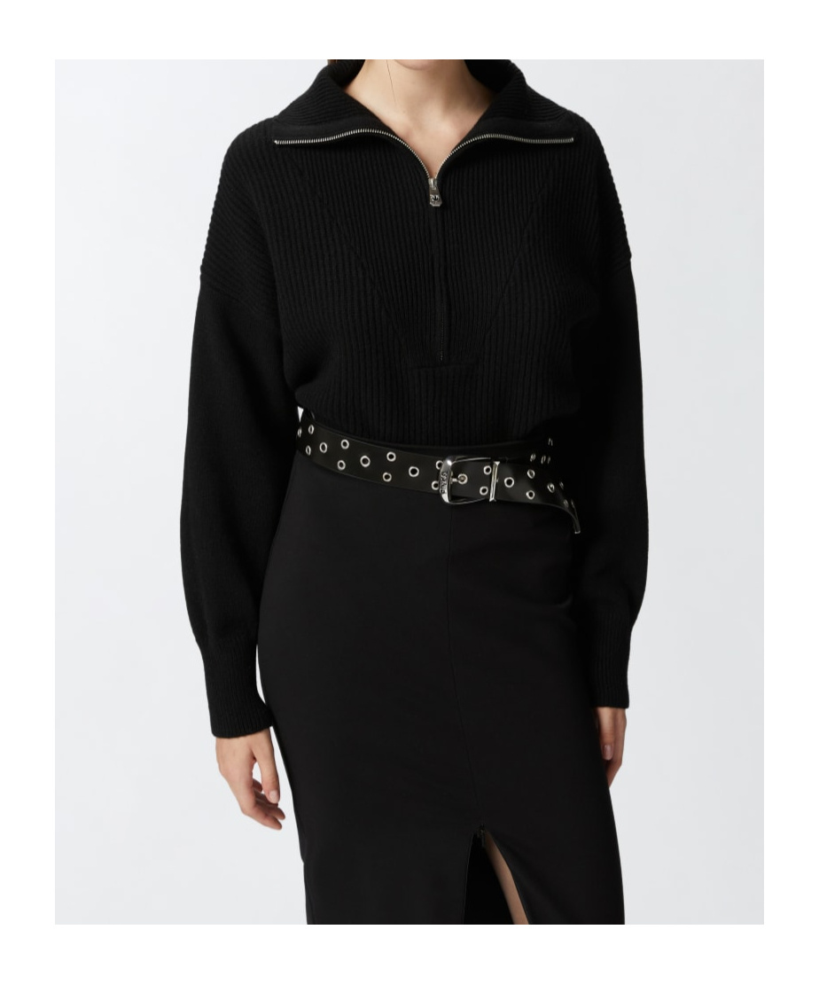 Pinko Pull Côtelé À Col Zippé In Black