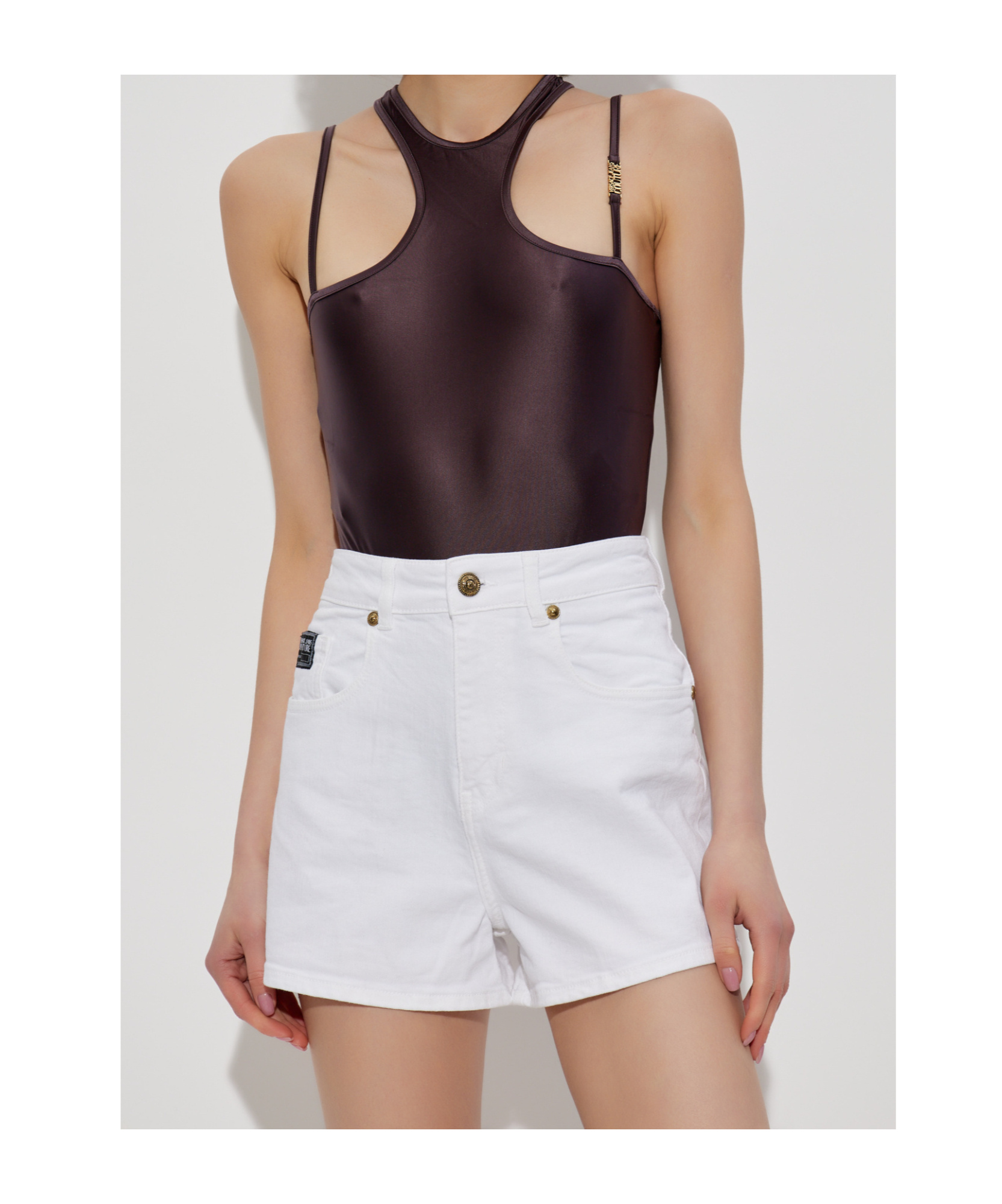 Versace Jeans Logo-lettering Bodysuit In Brown