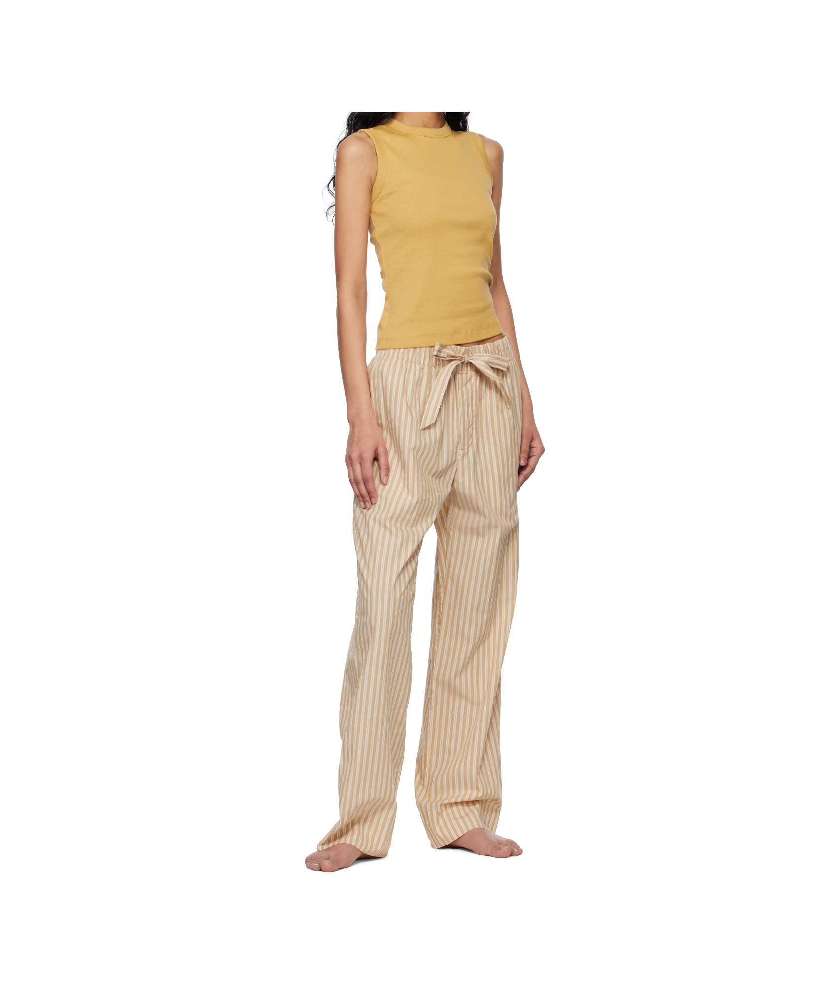 Tekla Striped Pajamas Trousers In Brown