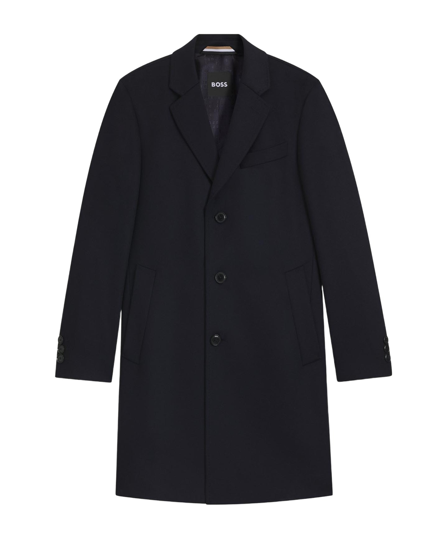Hugo Boss Lapel Long-sleeved Coat In Black