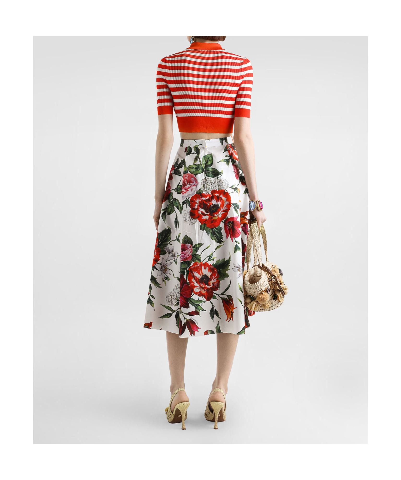 Dolce & Gabbana Multicolor Midi Skirt With All-over Floral Print And Rear Zip Closure In Cotton Woman