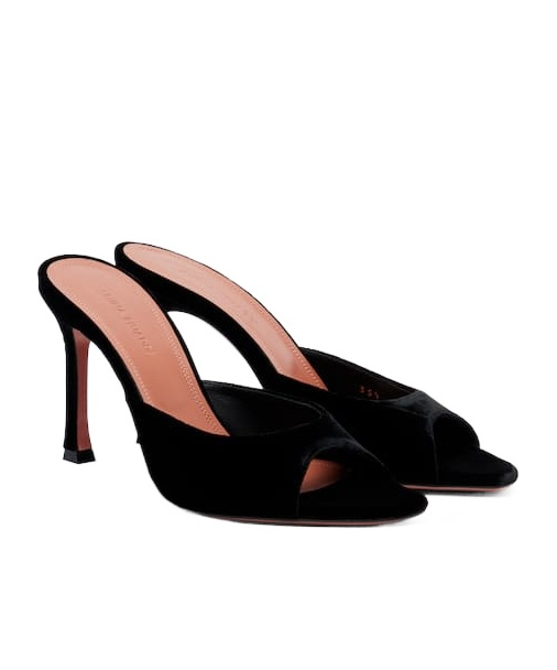 Amina Muaddi Velvet Mules In Black