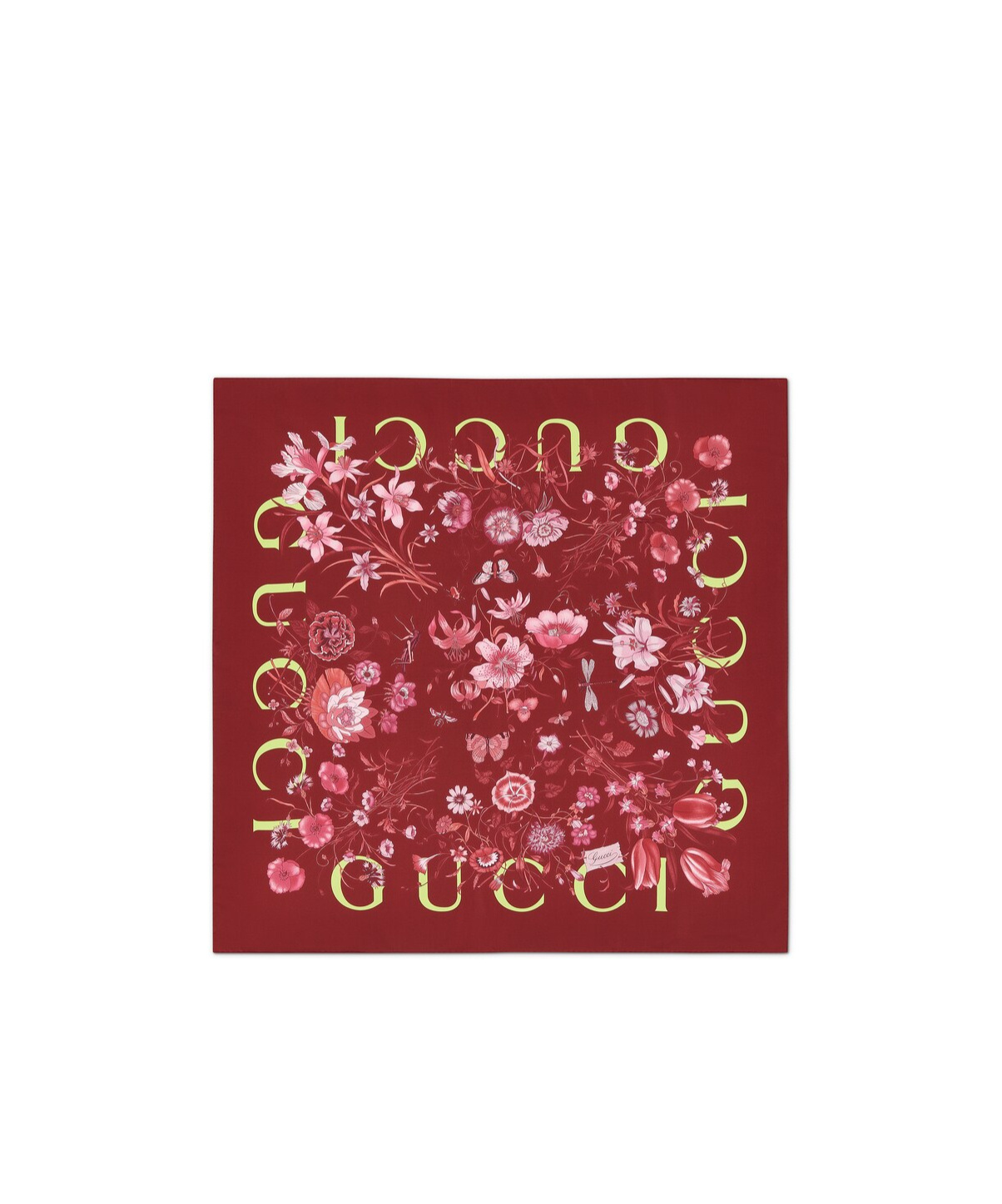 Gucci Printed Silk Twill Carré In Burgundy