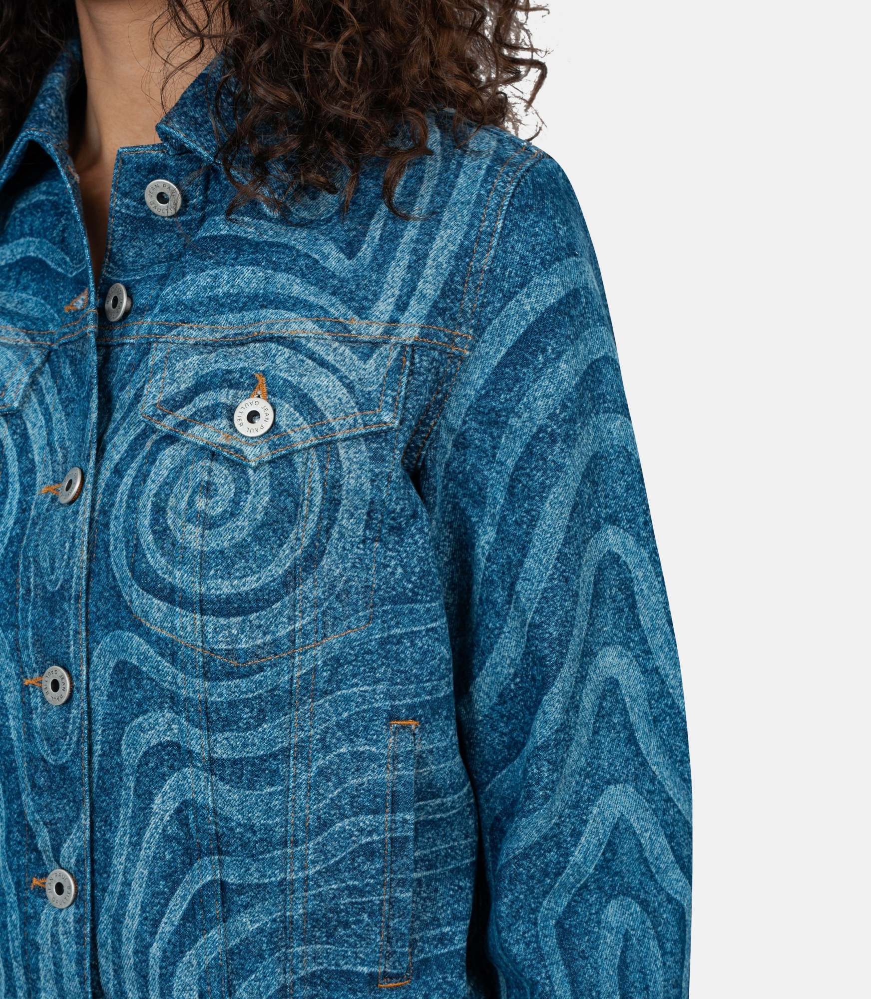 Jean Paul Gaultier Blue Spiral Denim Jacket In Blue