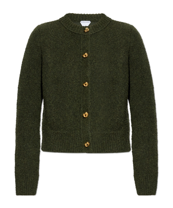 Bottega Veneta Wool Bouclé Cardigan In Green