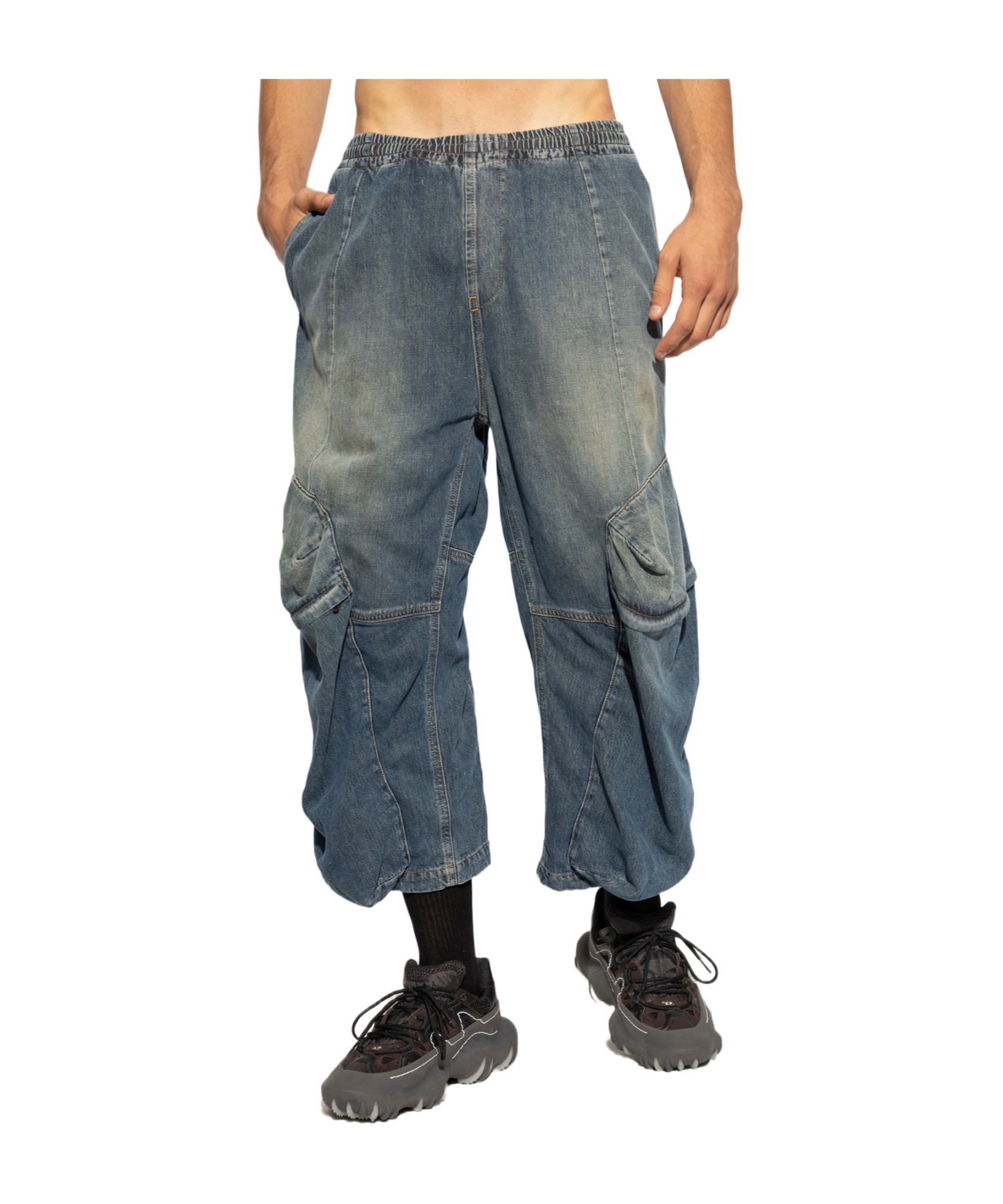 Diesel D-para-short-fsf Cropped Jeans In Gray