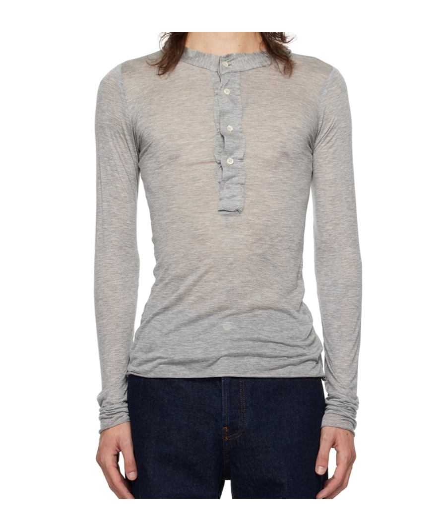Edward Cuming Gray Raw Stack Henley In Gray
