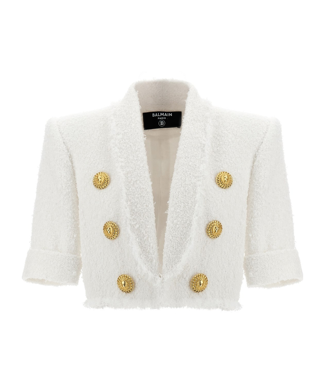 Balmain Spencer Tweed 6-button Short-sleeve Jacket In White