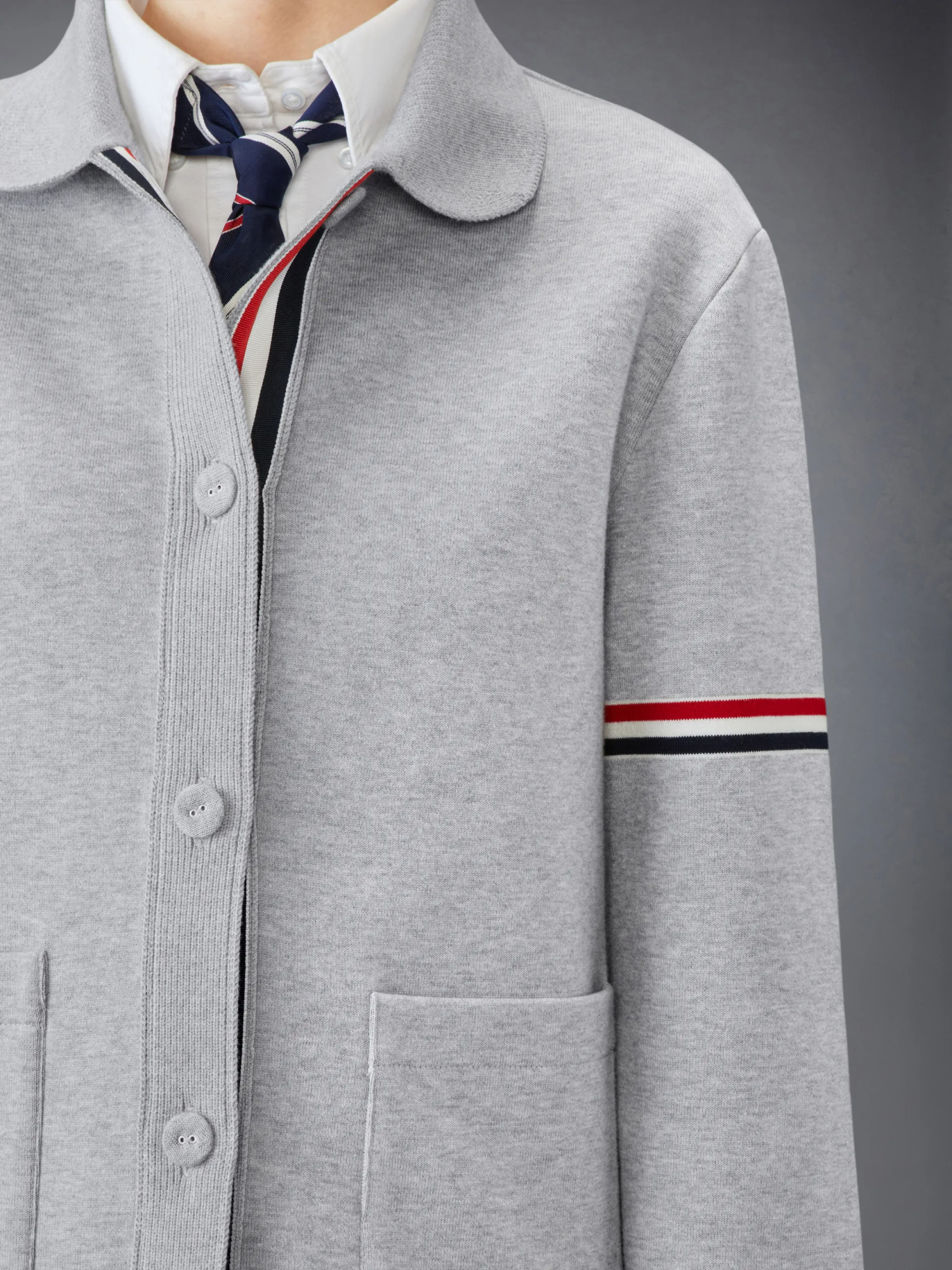 Thom Browne Rwb-stripe Cotton Jacket In Gray