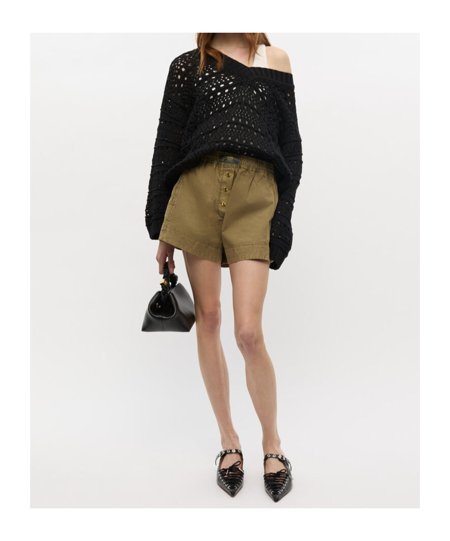 Ganni Green Washed Cotton Shorts In Green