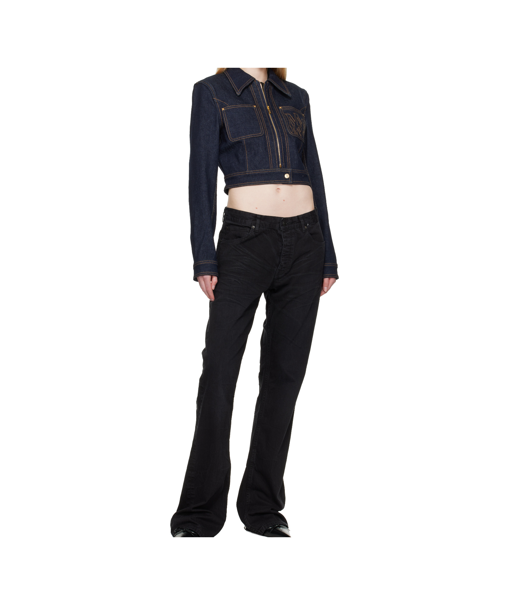 Amiri Embroidered Zip-front Denim Jacket In Blue