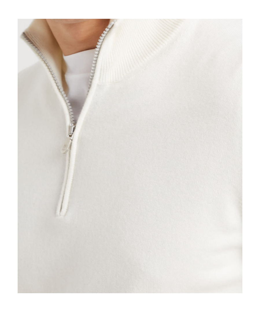 Brunello Cucinelli Funnel-neck Cashmere Polo Shirt In White