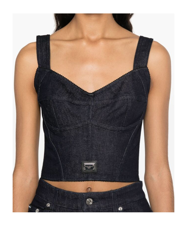 Dolce & Gabbana Cotton Denim Bra Top In Black