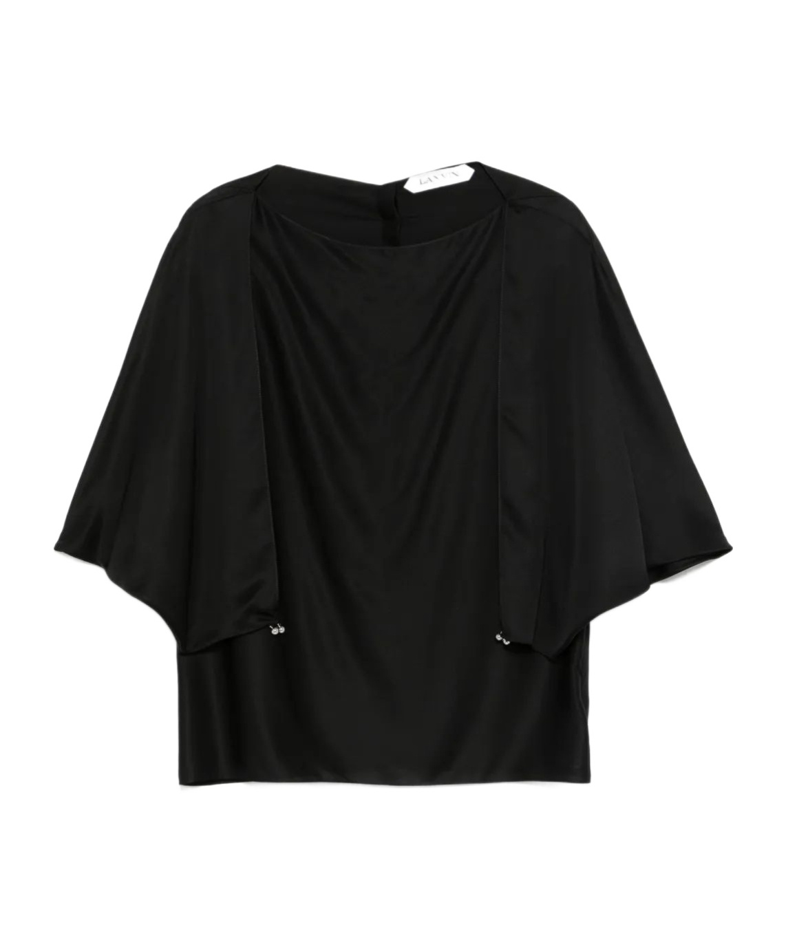 Lanvin Openwork Sleeves Silk Top In Black