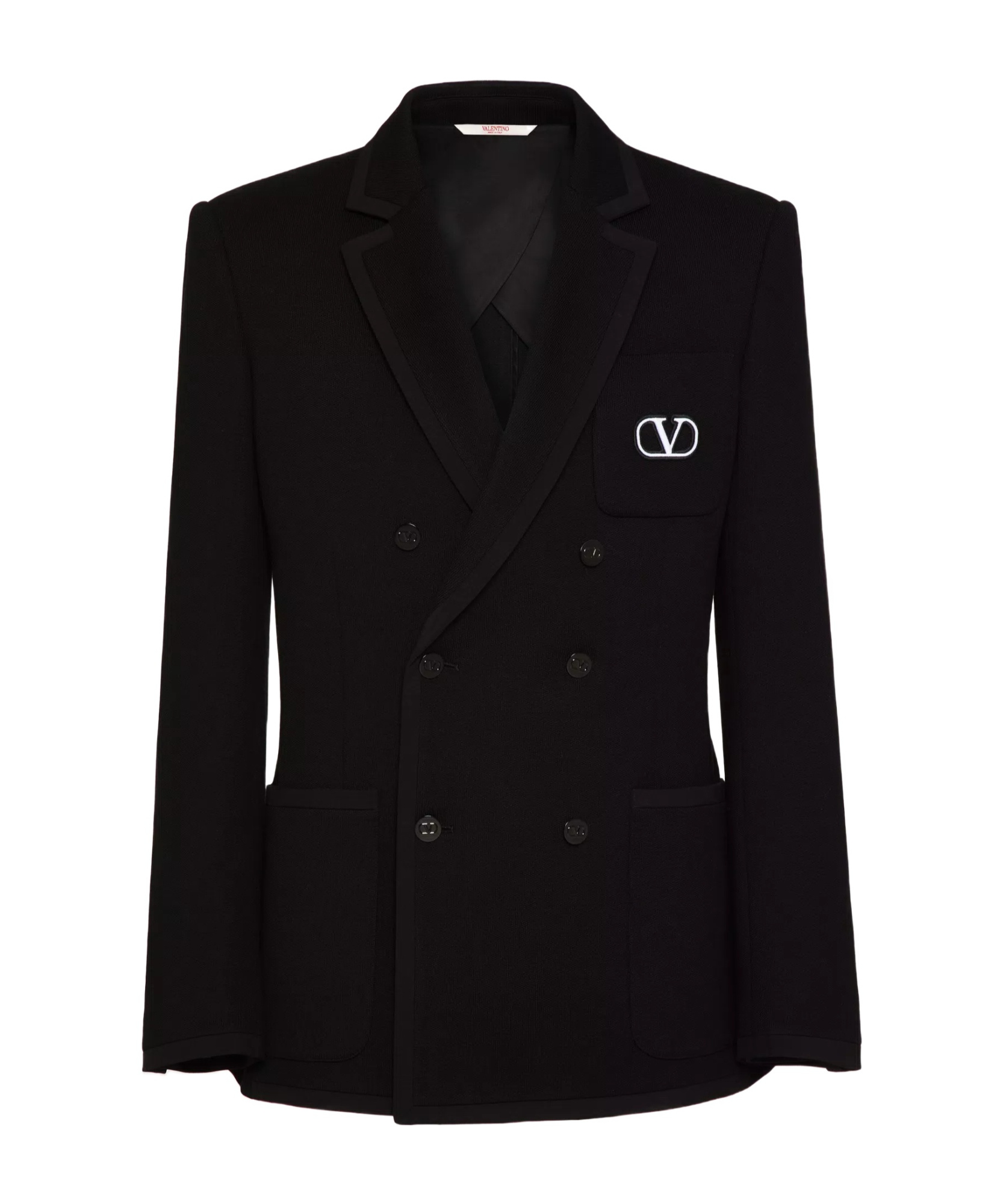 Valentino Double-breasted Cotton Jersey Jacket With Vlogo Signature Patch In Black