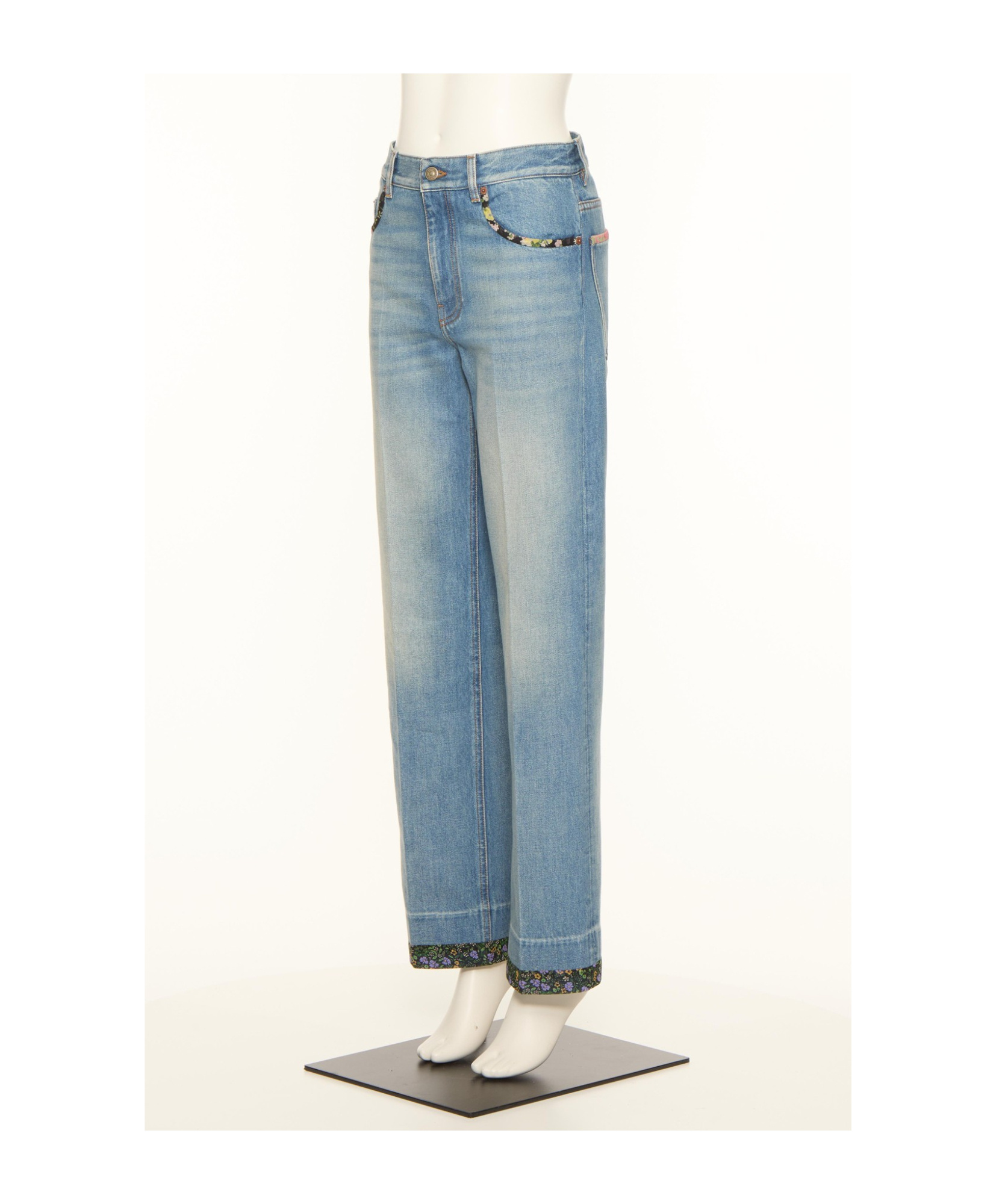 Valentino Straight-fit Denim Pants With Colorful Embellishments In Blue