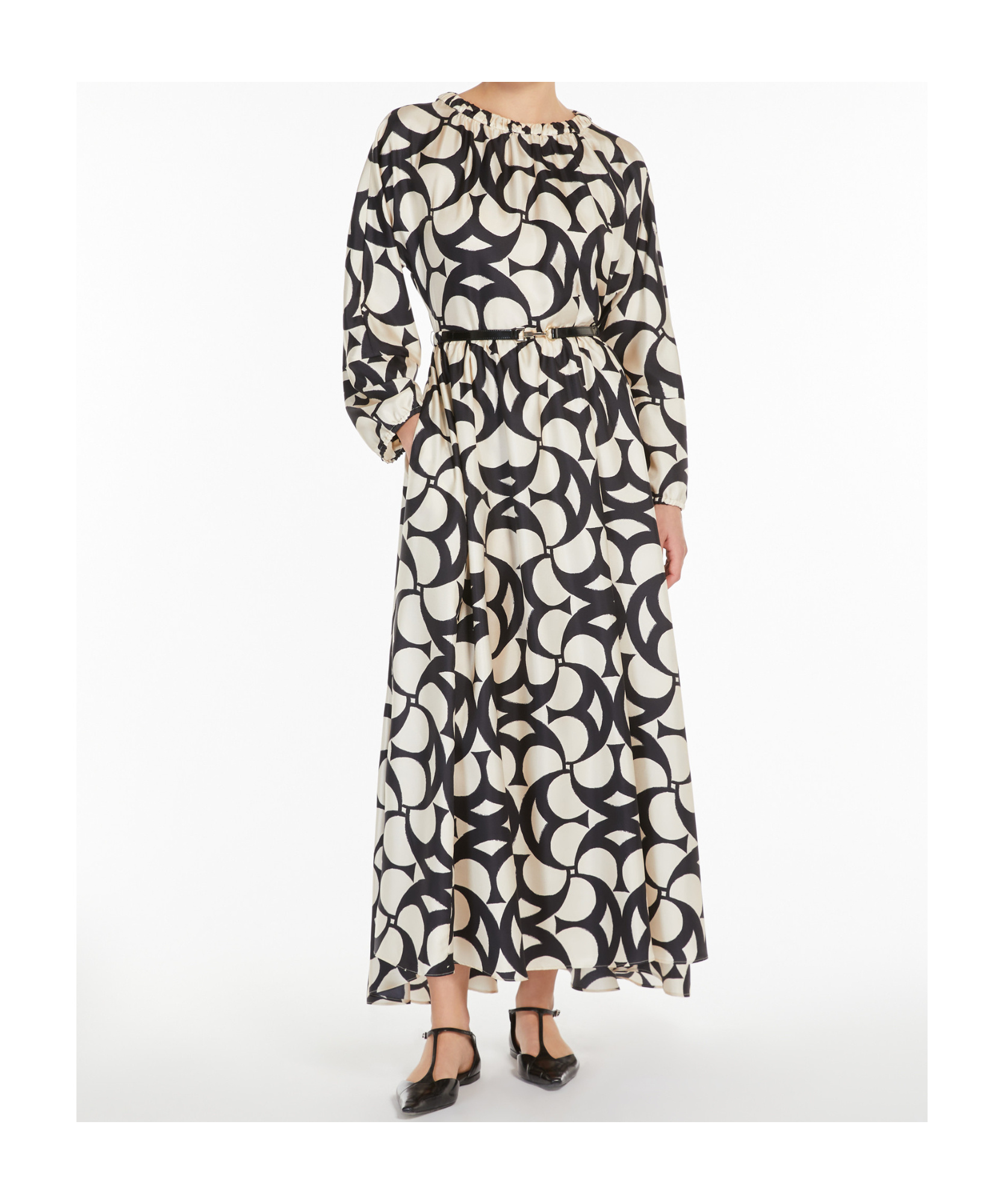 Max Mara Paggio Ivory Stripe Dress In Black