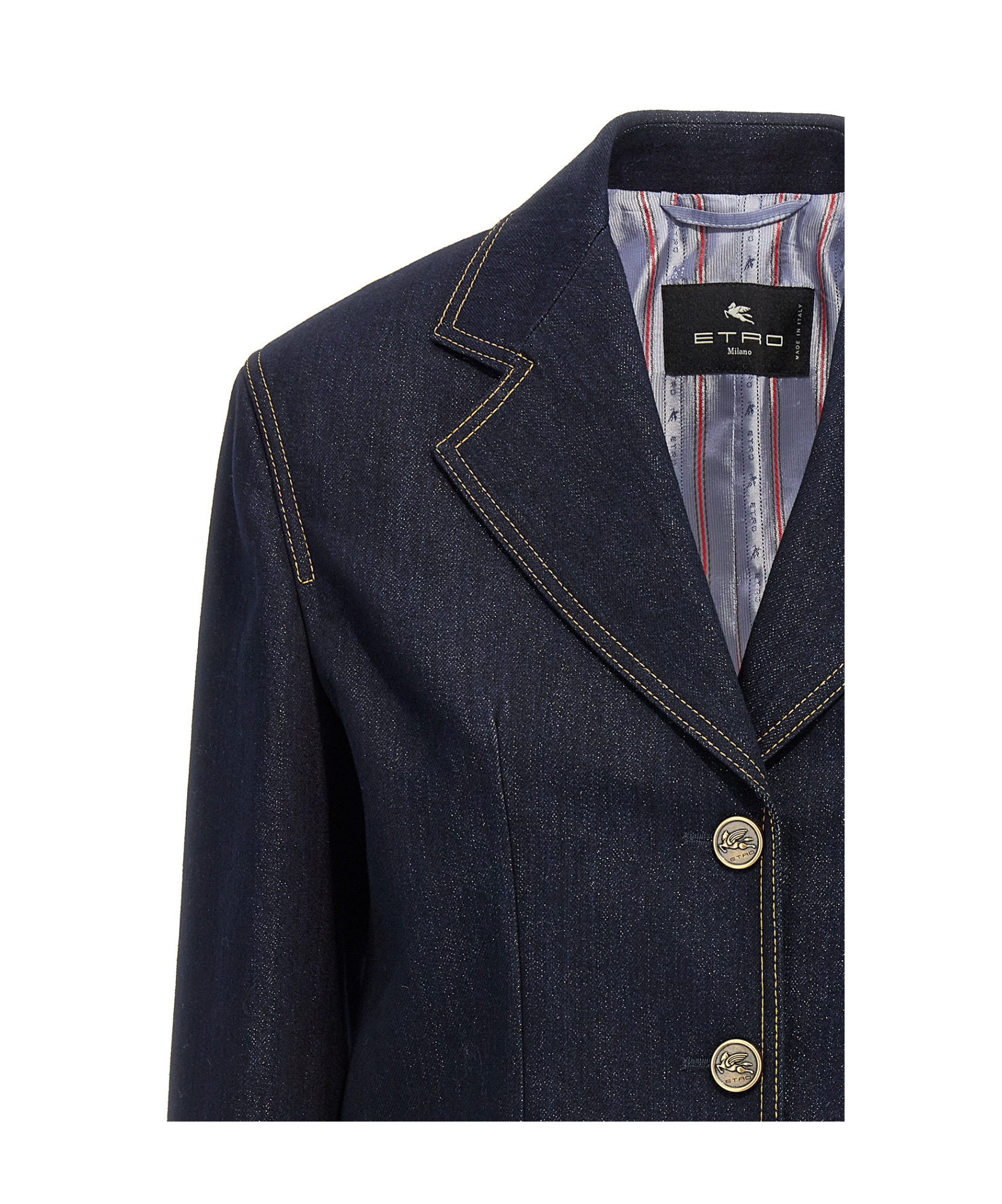 Etro Denim Blazer With Contrast Stitching And Front Pockets In Black