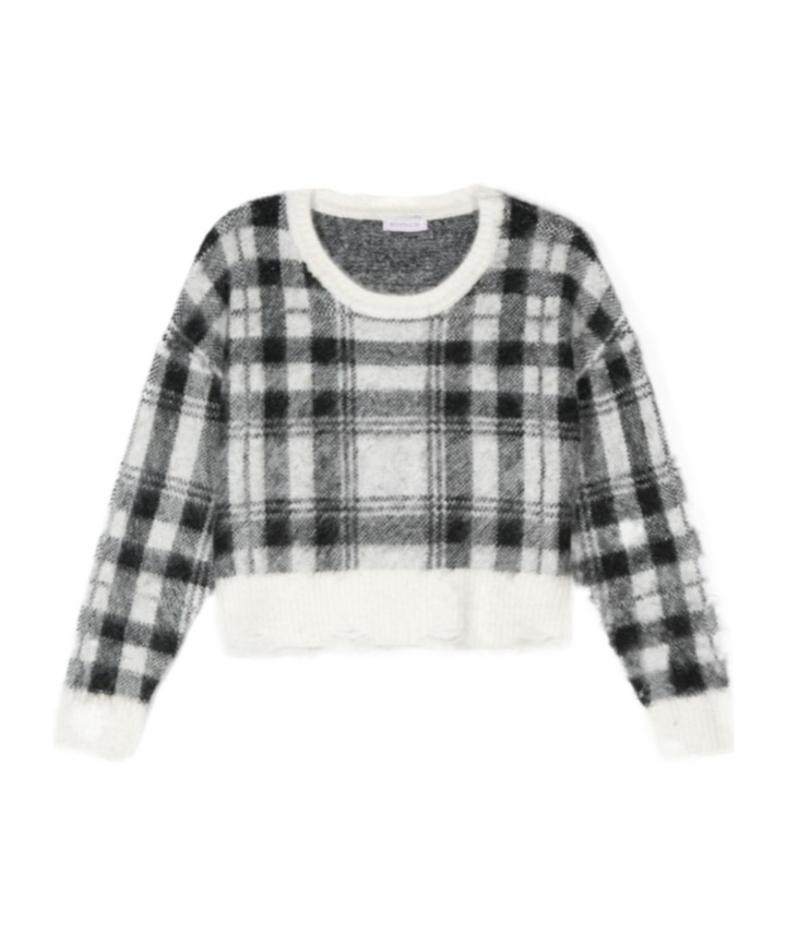 Monnalisa Kids' Tartan-check Distressed Jumper In Black