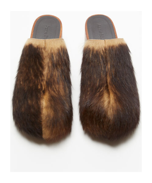 Acne Studios Fur Thick Soled Muller Shoes In Brown