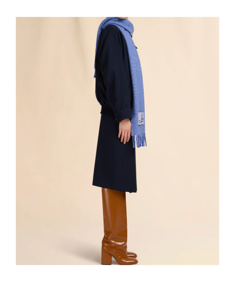 Marni Light Blue Wool Scarf With Prince Of Wales Check