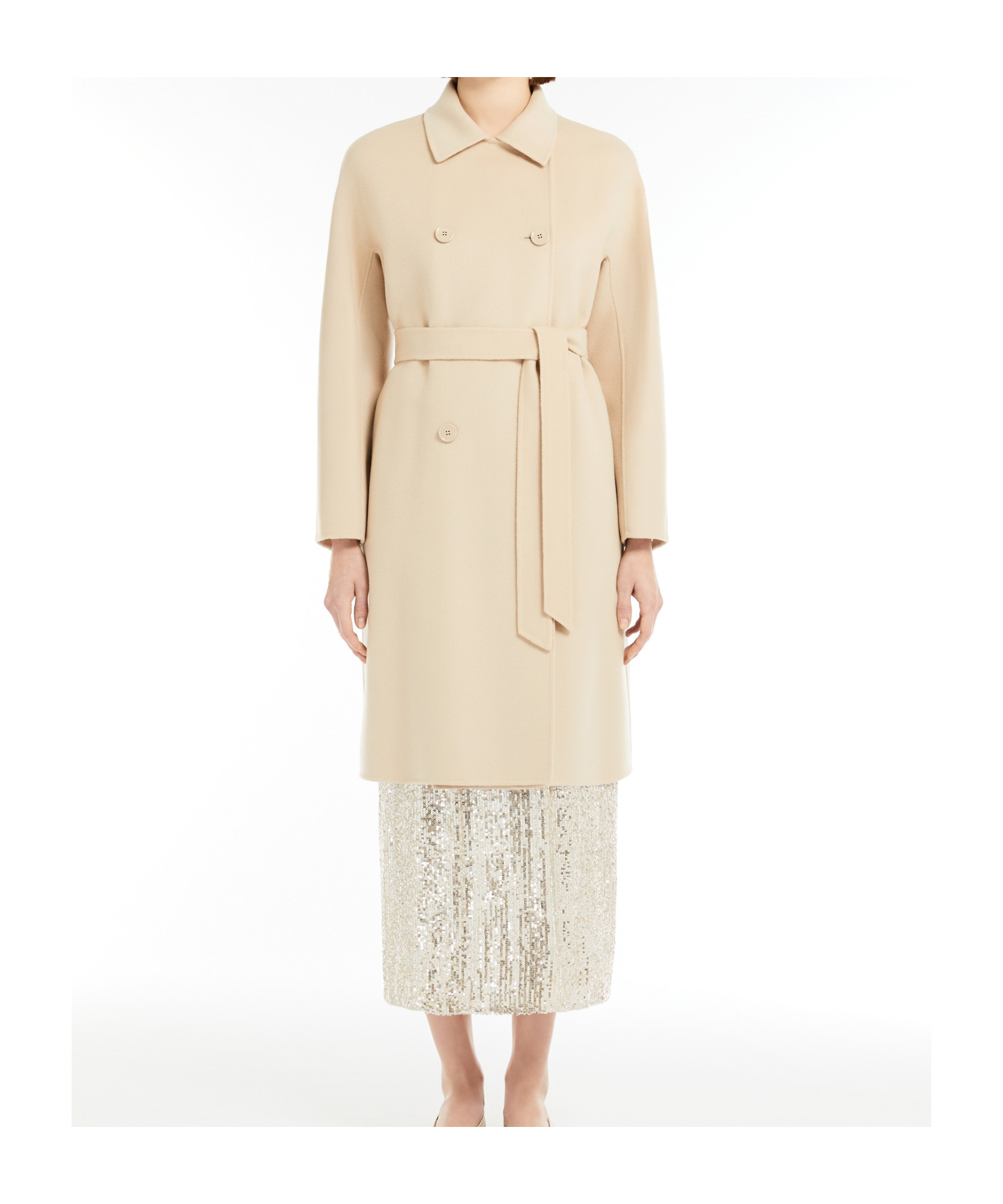 Shop Weekend Max Mara Double-breasted Double-faced Wool Coat In Nude