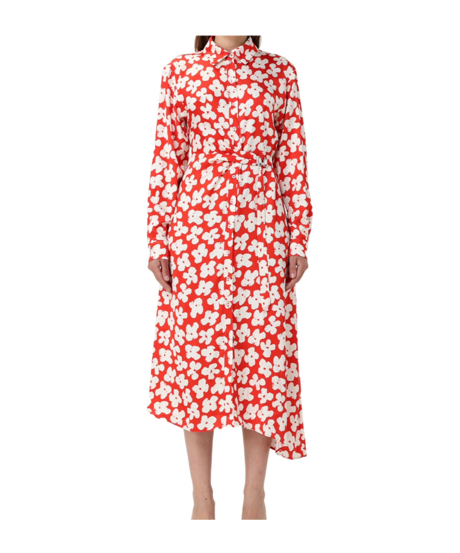 Msgm Floral-printed Dart Detailed Midi Dress In Red