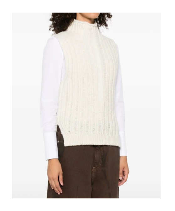 Peserico Ribbed High-neck Sleeveless Top In Neutral