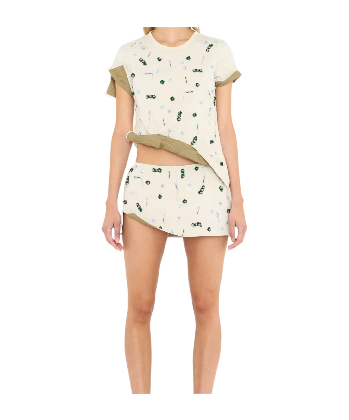 Christopher Esber Embla Beaded Crushed Tee In Putty Multi In Neutral