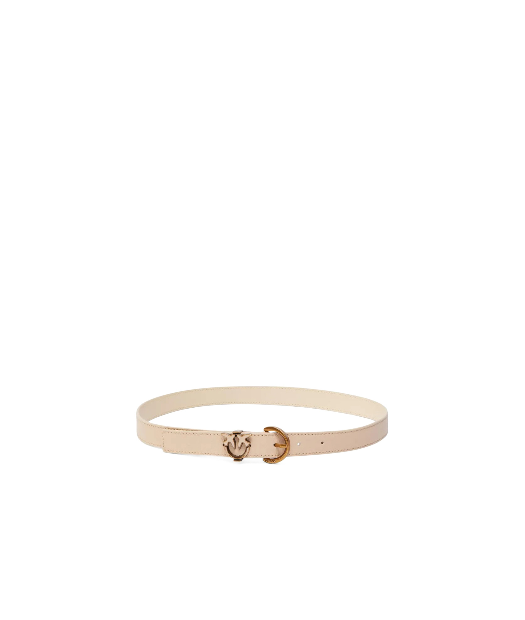 Shop Pinko Tumbled Leather Belt With Love Birds Detail In Nude
